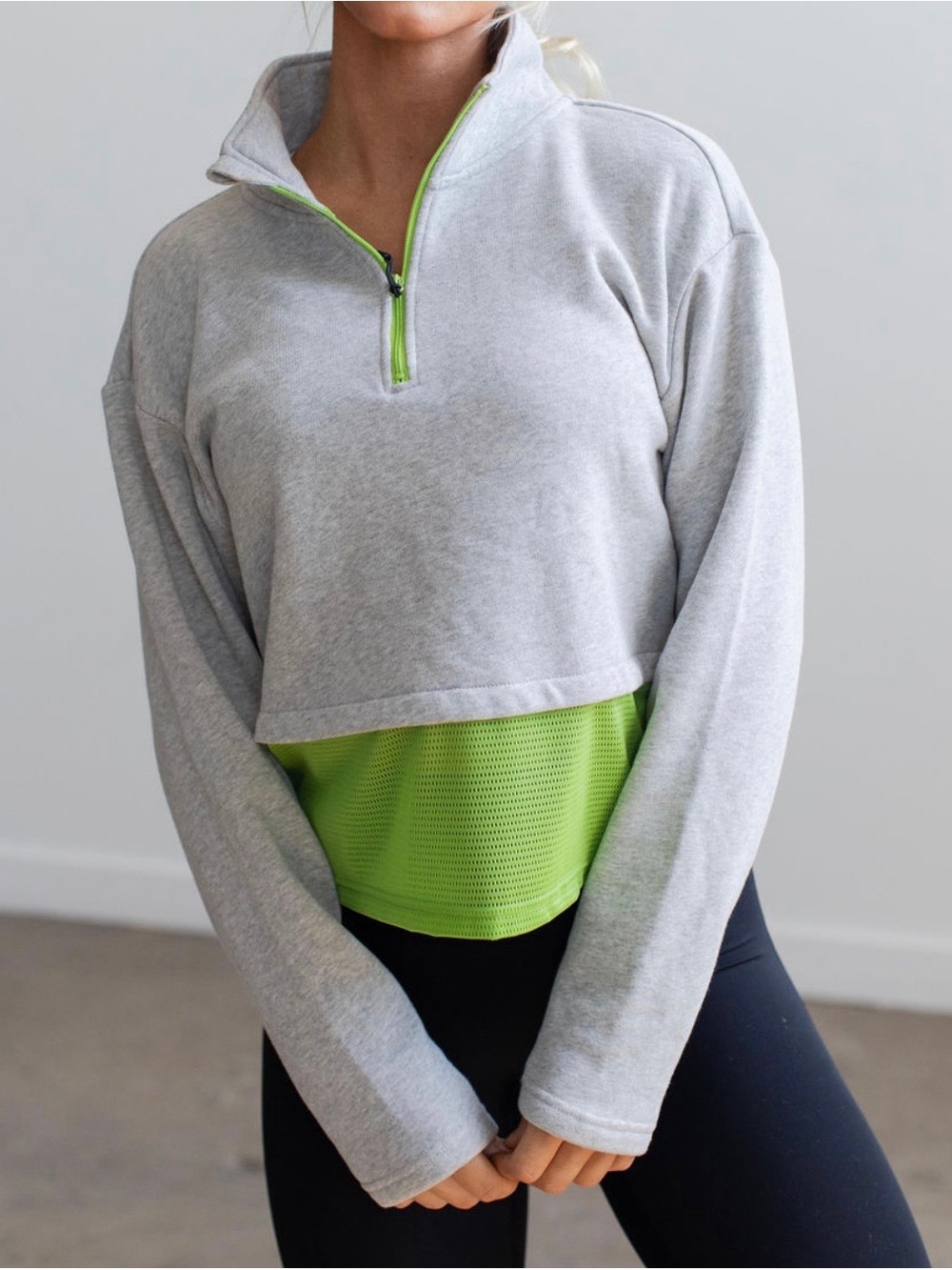Savvi Alexa Mesh Half-Zip Pullover with Lime Contrast - Picture 2 of 8